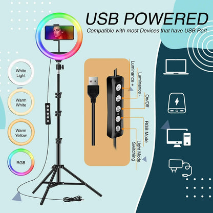 RGB LED Soft Ring Light with Mobile Holder & Adjustable Brightness 360° Rotating Selfie Ring Light for Live Streaming, Makeup, Photography & Video Recording (12 Inch)