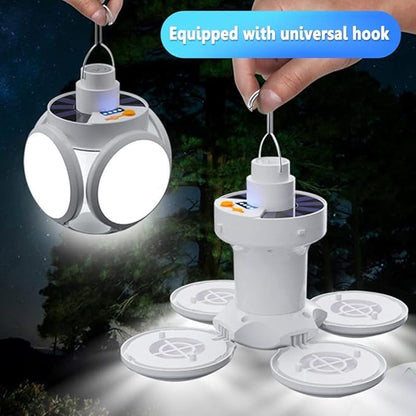 Solar Emergency Charging Lamp - Portable USB Rechargeable & Solar Powered LED Camping Light, Foldable Multi-Panel Lantern with 5 Lighting Modes, Hanging Hook for Outdoor, Home & Emergency Use