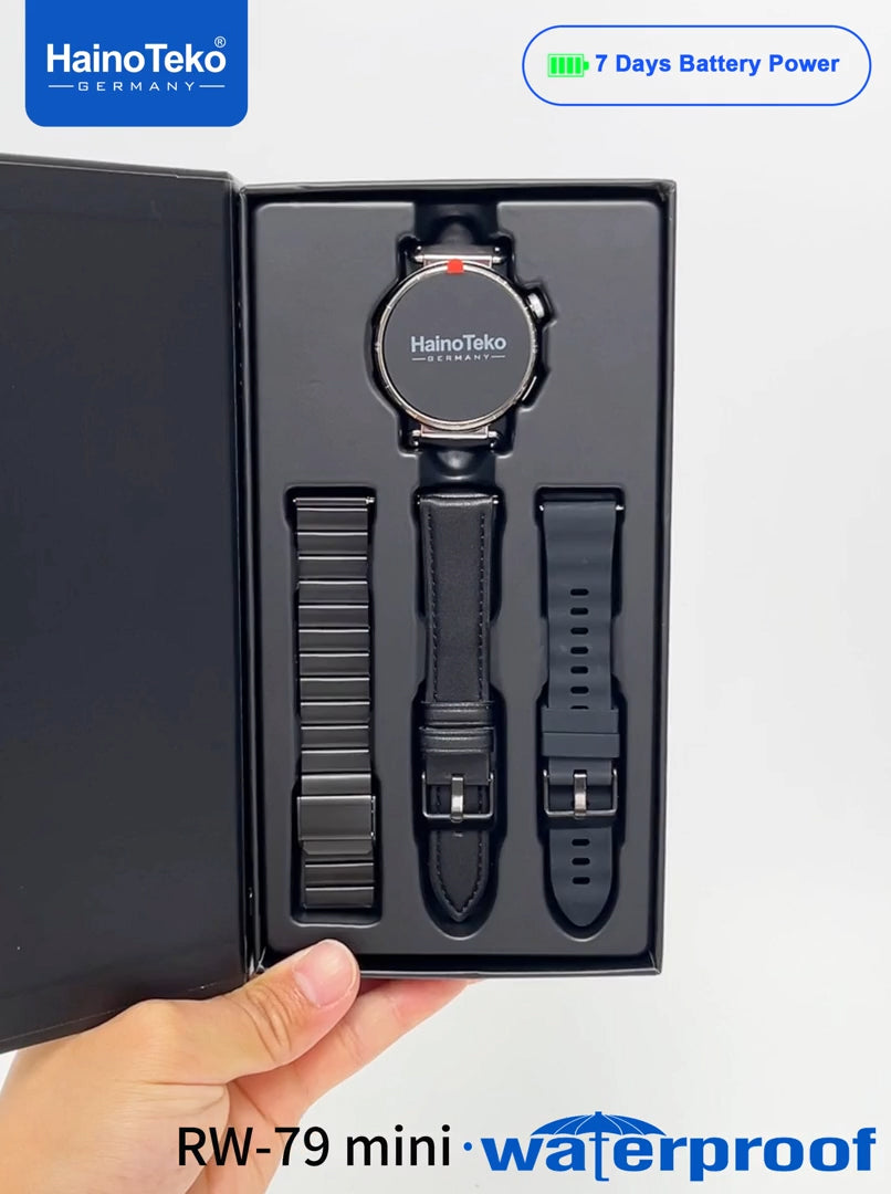 HainoTeko RW-79 Mini Waterproof Smart Watch with AMOLED Display Bluetooth Call 3 Interchangeable Straps and Charging Cable Designed for Ladies