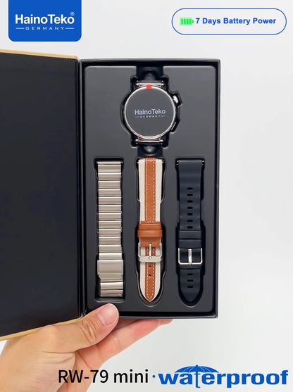 HainoTeko RW-79 Mini Waterproof Smart Watch with AMOLED Display Bluetooth Call 3 Interchangeable Straps and Charging Cable Designed for Ladies