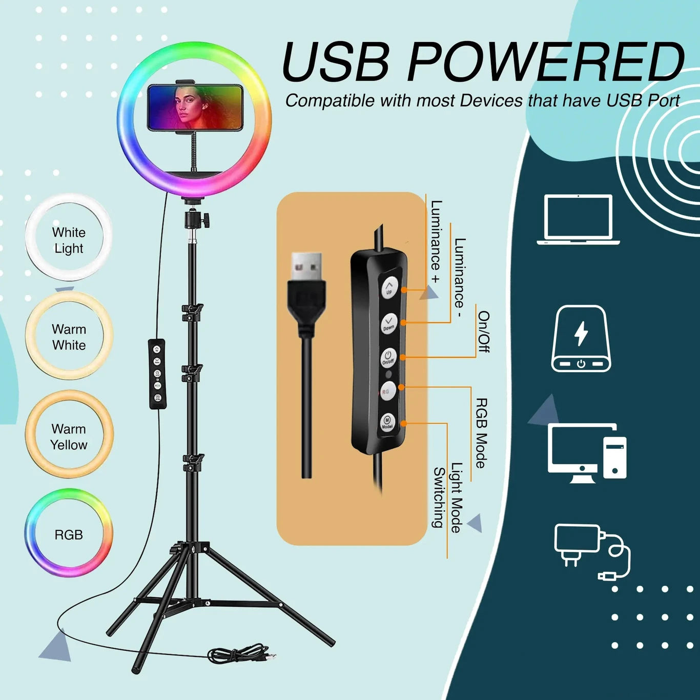 RGB LED Soft Ring Light with Mobile Holder & Adjustable Brightness 360° Rotating Selfie Ring Light for Live Streaming, Makeup, Photography & Video Recording (10 Inch)