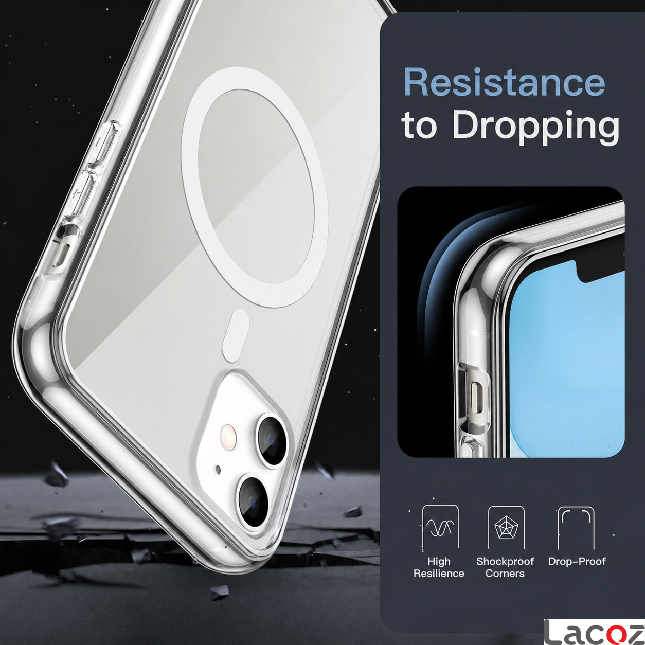 Premium Magnetic Transparent Phone Case for iPhone 12 Crystal Clear Protective Cover with Strong Magnetic Ring for Wireless Charging