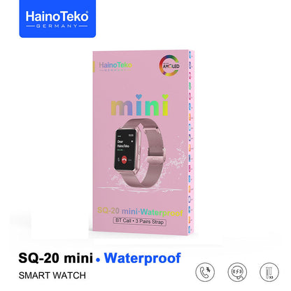HainoTeko SQ-20 Mini Waterproof Design Smart Watch with AMOLED Display Bluetooth Calling Heart Rate & Fitness Tracking 3 Pair Straps and Charging Cable Designed for Ladies and Gents