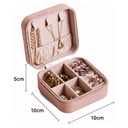 Portable Travel Jewelry Organizer Box with Zipper Compact Jewelry Storage Case for Rings, Earrings, Necklaces, Bracelets, Watches & Small Accessories