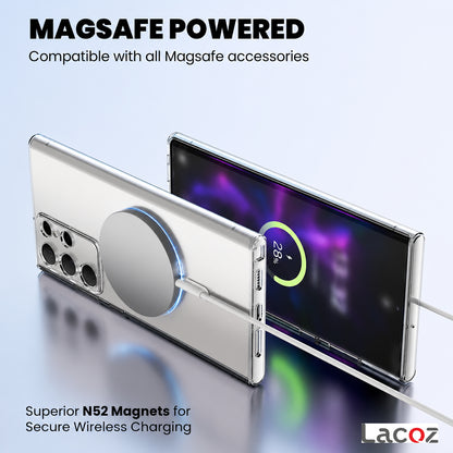 Premium Magnetic Transparent Phone Case for Samsung Galaxy S24 Ultra Crystal Clear Protective Cover with Strong Magnetic Ring for Wireless Charging