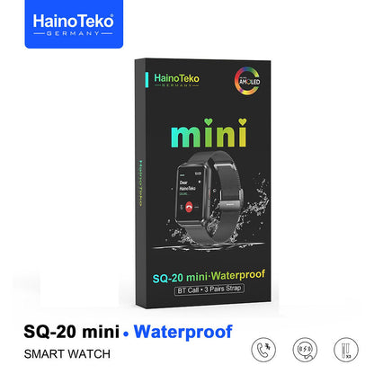 HainoTeko SQ-20 Mini Waterproof Design Smart Watch with AMOLED Display Bluetooth Calling Heart Rate & Fitness Tracking 3 Pair Straps and Charging Cable Designed for Ladies and Gents