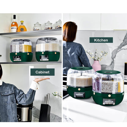 360° Rotating Multi-Compartment Storage Organizer with One-Touch Dispensing System, Transparent Visibility Design, Space-Saving Countertop Storage Container Green