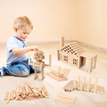 100 PCS Wooden Colour Building Blocks Set for Kids Natural Wood Stacking Blocks Construction Toy Building Kit Educational STEM Toy for Boys and Girls