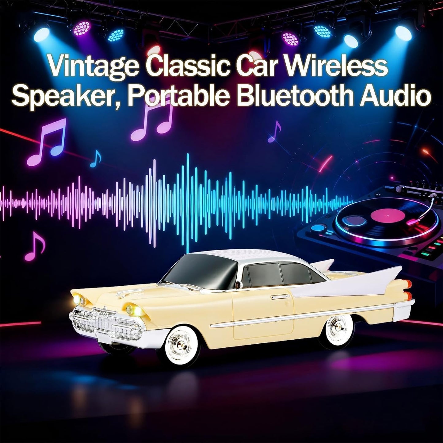 Lacoz Retro Classic Car Design Wireless Speaker with FM Radio, USB/TF Card, Hands-Free Calling, LED Lights, Rechargeable Portable Speaker