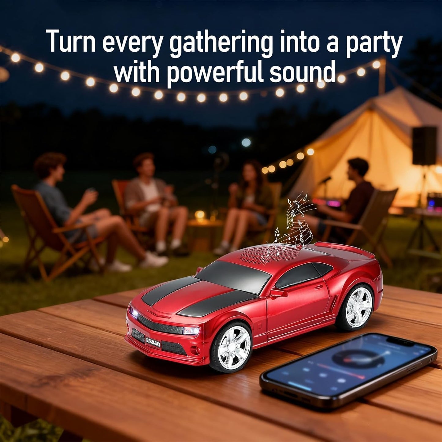 Lacoz  Wireless Car Shape Bluetooth Speaker, 5W Portable Rechargeable Speaker with FM Radio, TF Card, USB, AUX Input, Stereo Sound, Compact Music Player