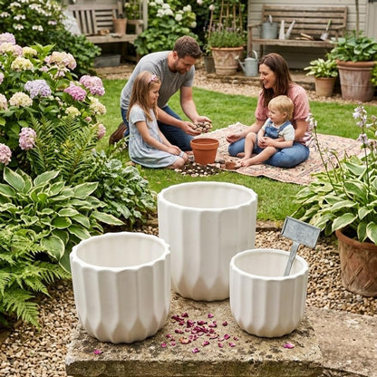 Modern Ceramic Flower Pot Set of 3 Matte White Geometric Planter Pots with Drainage Holes for Indoor Plants, Succulents & Home Decor