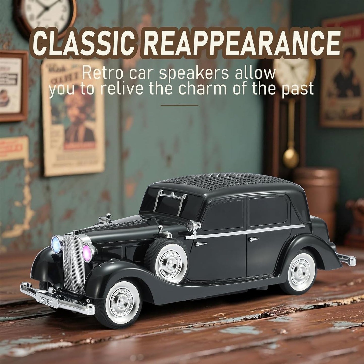 Lacoz Vintage Car Bluetooth Speaker Wireless Portable Retro Car Design Speaker with FM Radio, TF Card, USB, Handsfree Calling & TWS Support – 1500mAh Battery