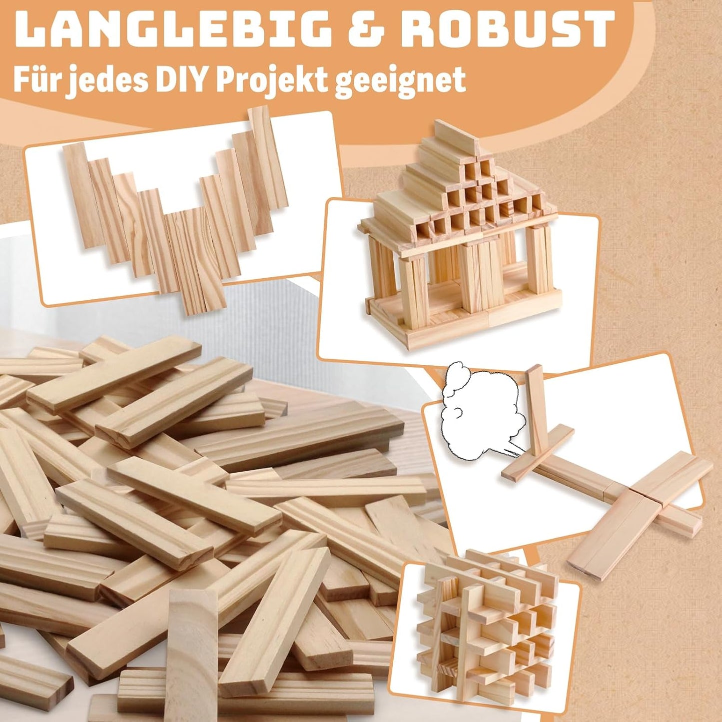 100 PCS Wooden Colour Building Blocks Set for Kids Natural Wood Stacking Blocks Construction Toy Building Kit Educational STEM Toy for Boys and Girls