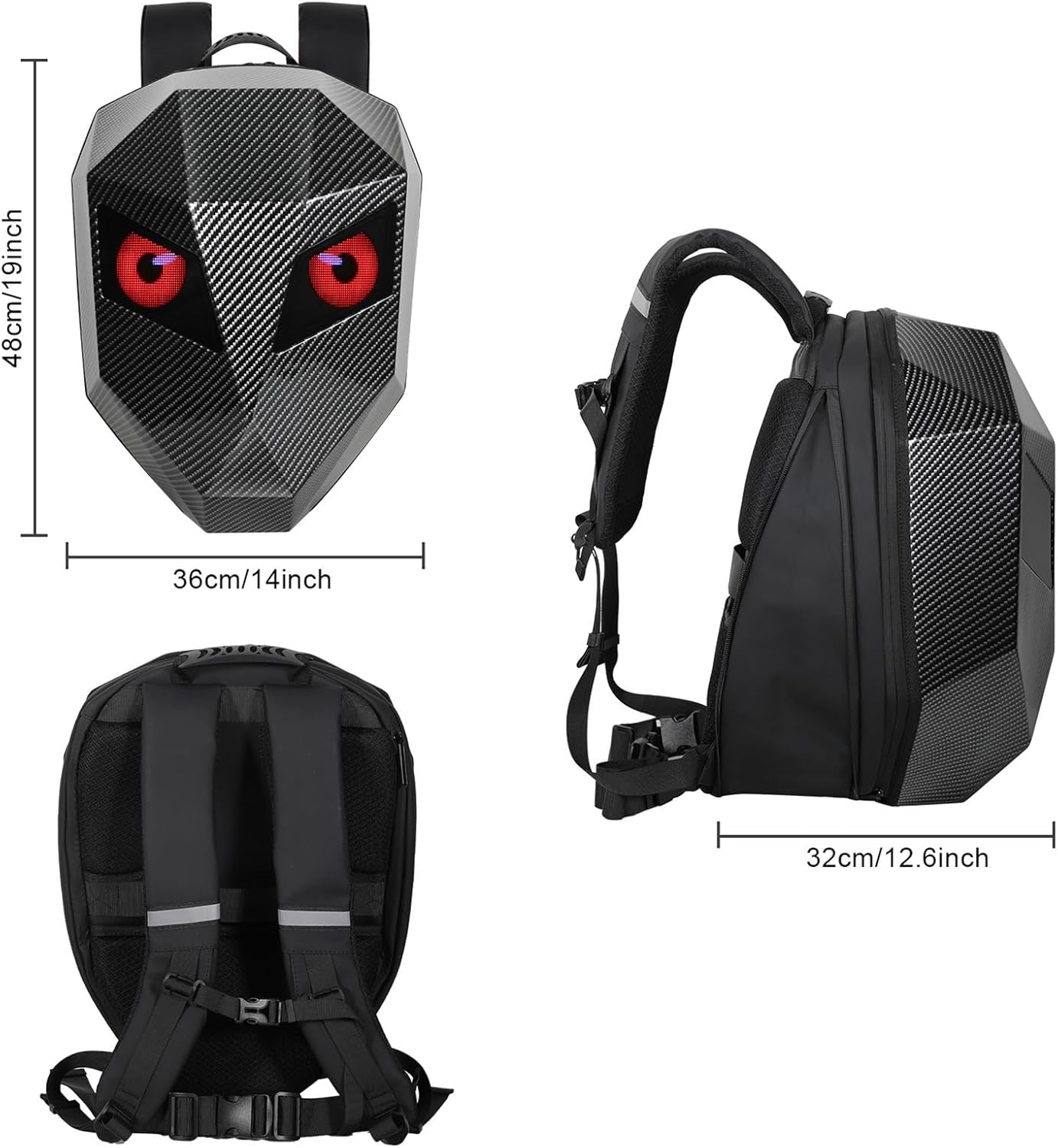Knight Backpack, Hard Shell Motorcycle Riding Backpack LED Motorcycle Backpack, Programmable Helmet Backpack Cycling Travel Daypack for Cycling - Black