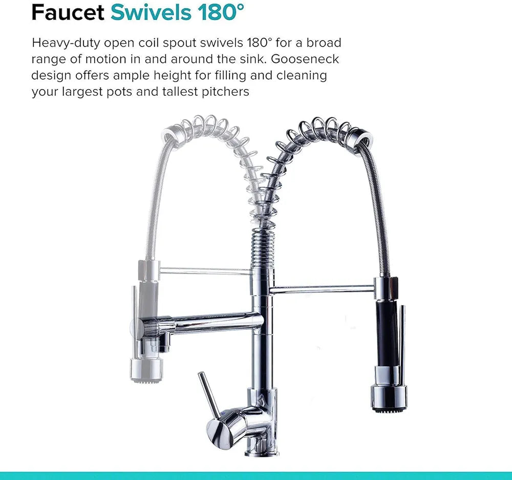 Kitchen Sink Mixer Tap Chrome Brass 360 Degree Rotation Single Hole with Pull Out Spray Kitchen Sink Taps