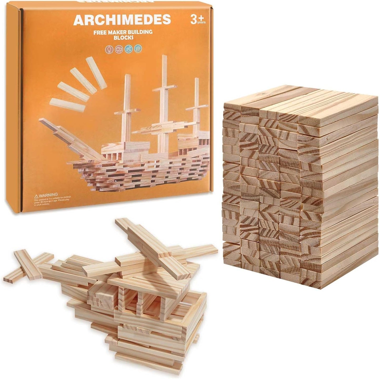 100 PCS Wooden Colour Building Blocks Set for Kids Natural Wood Stacking Blocks Construction Toy Building Kit Educational STEM Toy for Boys and Girls