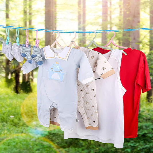 Lacoz Portable Windproof Clothesline with 12 Clips, 5m Non-Slip Travel Laundry Drying Line, Adjustable Nylon Rope for Outdoor Camping, Cruise, Indoor Hotel, Backyard