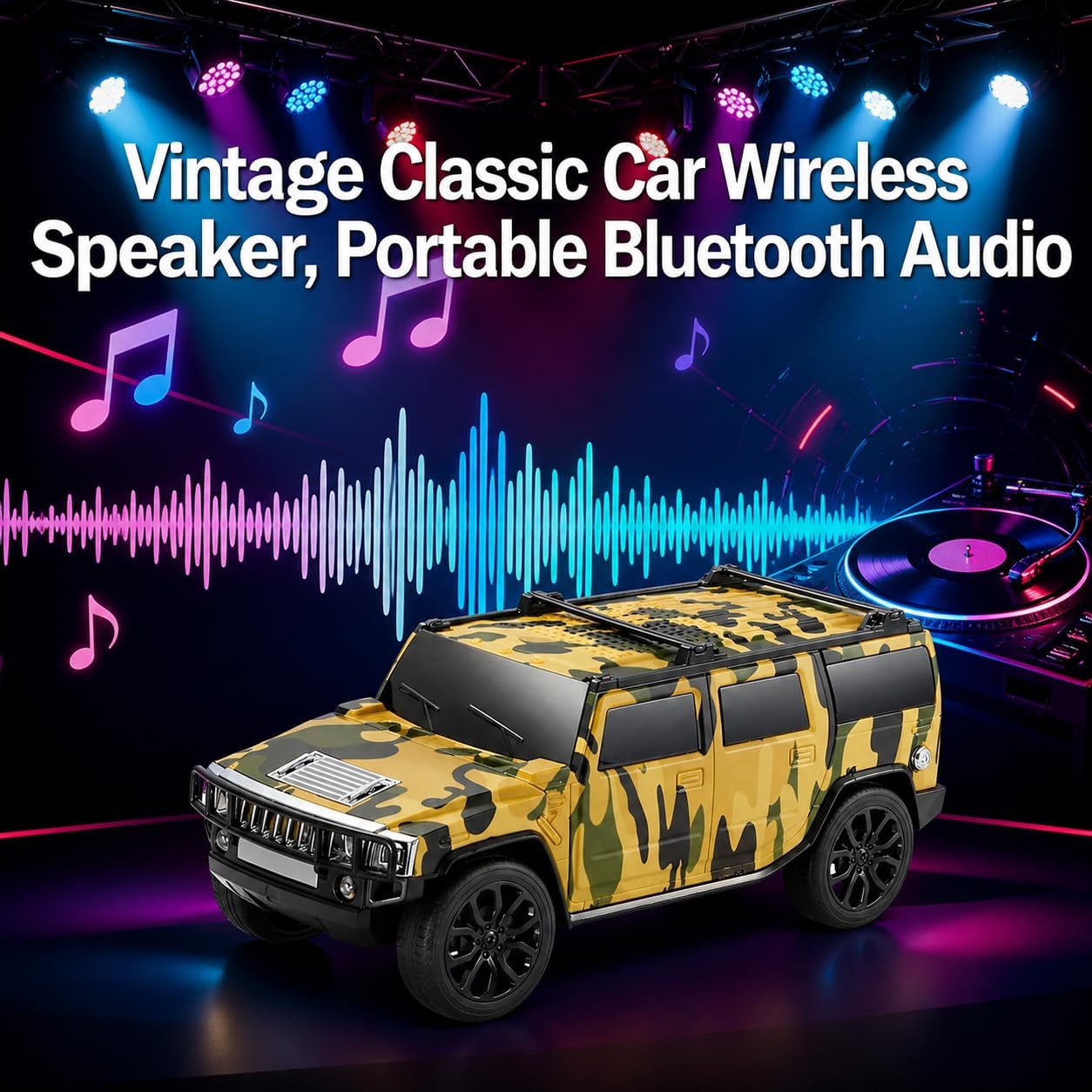 Car Shape Bluetooth Speaker with FM Radio, USB/TF Card Support, TWS Pairing, 8W Output 1500mAh Rechargeable Battery, Portable Wireless Speaker