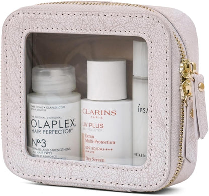 Lacoz Small Cosmetic Bag for Purse Mini Makeup Bag for School Cute Clear Make Up Pouch for Travel Tiny Leather White Make Up Organizer Case