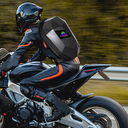 Knight Backpack, Hard Shell Motorcycle Riding Backpack LED Motorcycle Backpack, Programmable Helmet Backpack Cycling Travel Daypack for Cycling - Black