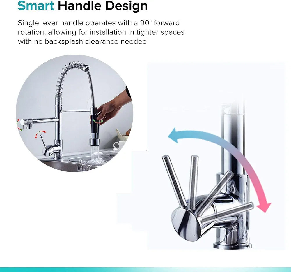 Kitchen Sink Mixer Tap Chrome Brass 360 Degree Rotation Single Hole with Pull Out Spray Kitchen Sink Taps