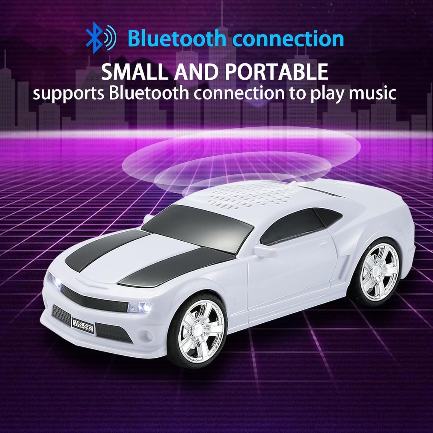 Lacoz  Wireless Car Shape Bluetooth Speaker, 5W Portable Rechargeable Speaker with FM Radio, TF Card, USB, AUX Input, Stereo Sound, Compact Music Player