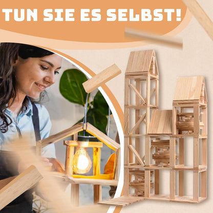 100 PCS Wooden Colour Building Blocks Set for Kids Natural Wood Stacking Blocks Construction Toy Building Kit Educational STEM Toy for Boys and Girls