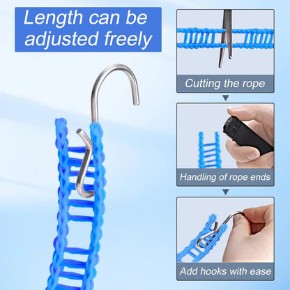 Lacoz Portable Windproof Clothesline with 12 Clips, 5m Non-Slip Travel Laundry Drying Line, Adjustable Nylon Rope for Outdoor Camping, Cruise, Indoor Hotel, Backyard