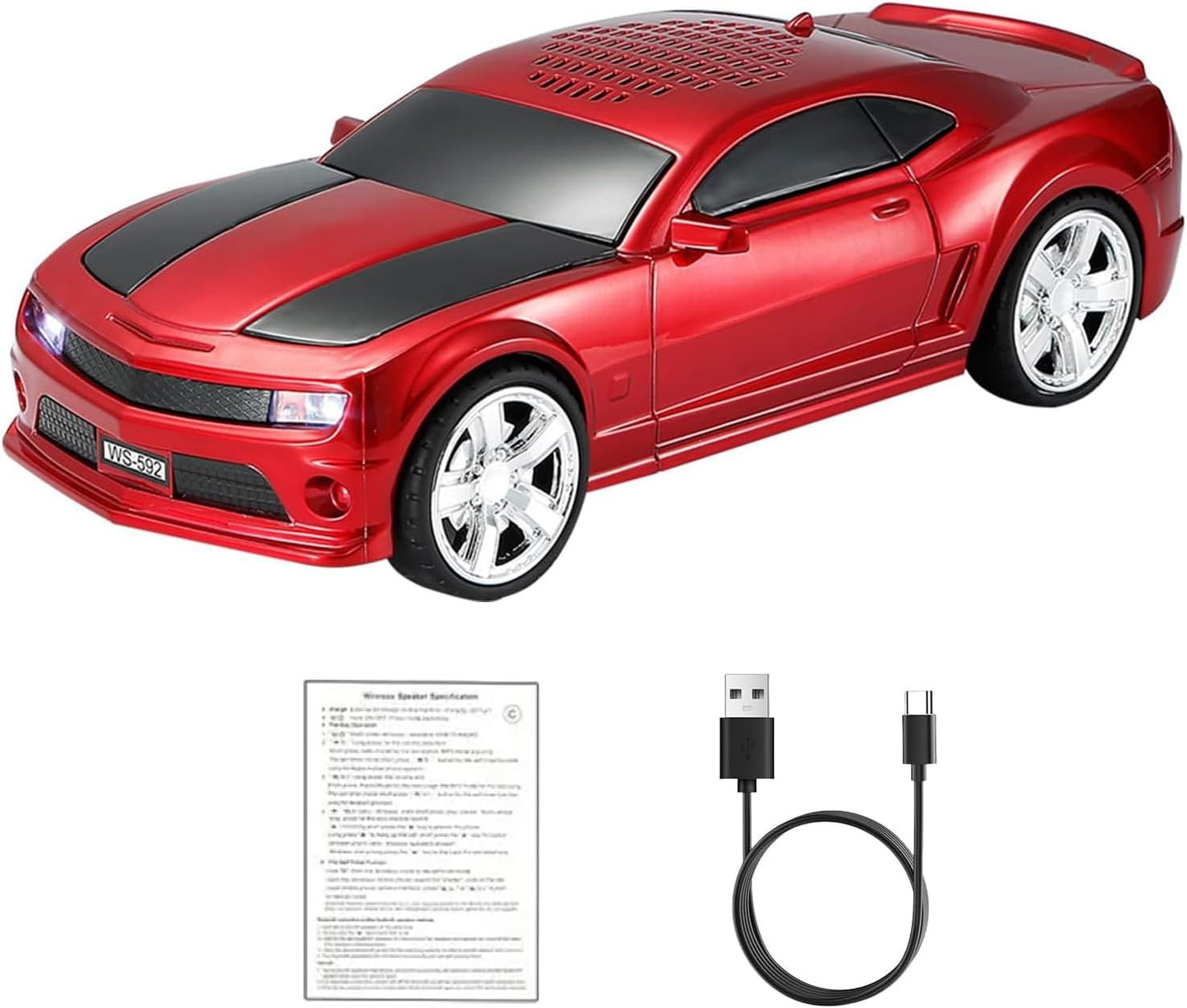 Lacoz  Wireless Car Shape Bluetooth Speaker, 5W Portable Rechargeable Speaker with FM Radio, TF Card, USB, AUX Input, Stereo Sound, Compact Music Player