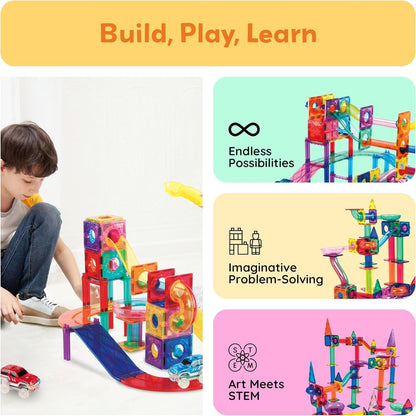Lacoz Magnetic Tiles Toys for Kids, Starter Set 3D Magnet Building Blocks Construction Playboards, STEM Learning Educational Toddlers Toy Gift for 3+ Year Old Boys and Girls