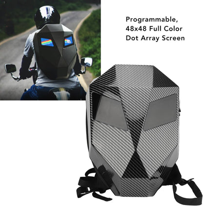Knight Backpack, Hard Shell Motorcycle Riding Backpack LED Motorcycle Backpack, Programmable Helmet Backpack Cycling Travel Daypack for Cycling - Black