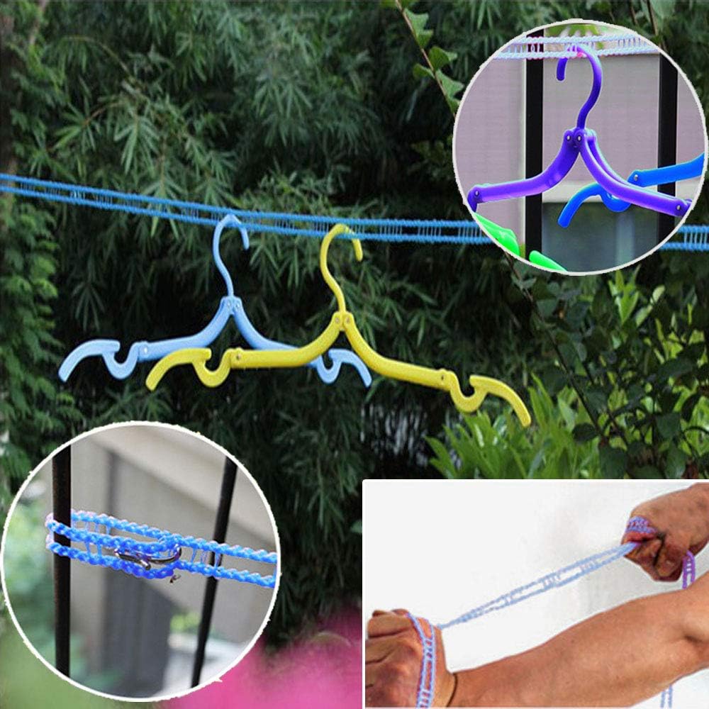 Lacoz Portable Windproof Clothesline with 12 Clips, 5m Non-Slip Travel Laundry Drying Line, Adjustable Nylon Rope for Outdoor Camping, Cruise, Indoor Hotel, Backyard