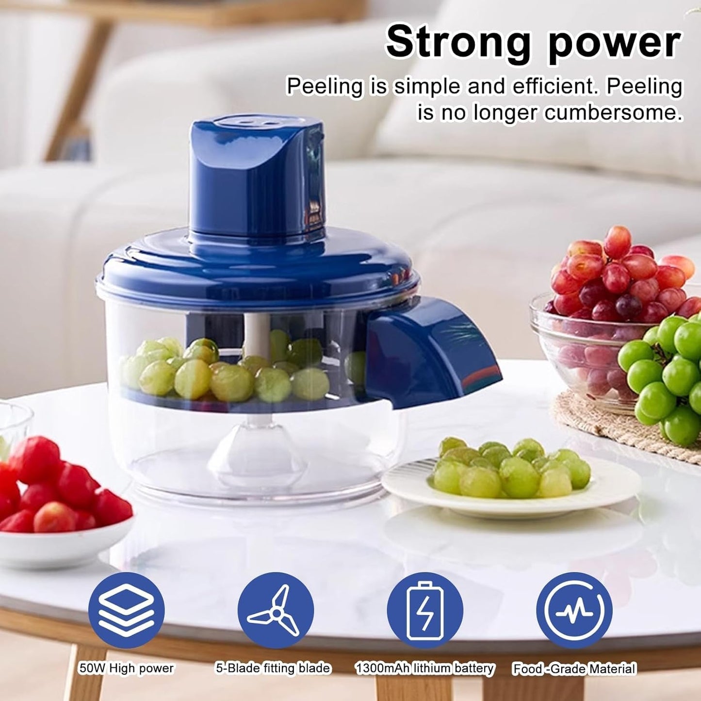 Lacoz Rechargeable Automatic Grape Peeler Machine With 5-Blade Stainless Steel System 1300mAh Rechargeable Battery Small Commercial Fruit Skin Remover Tool for Cherry Tomatoes and Garlic