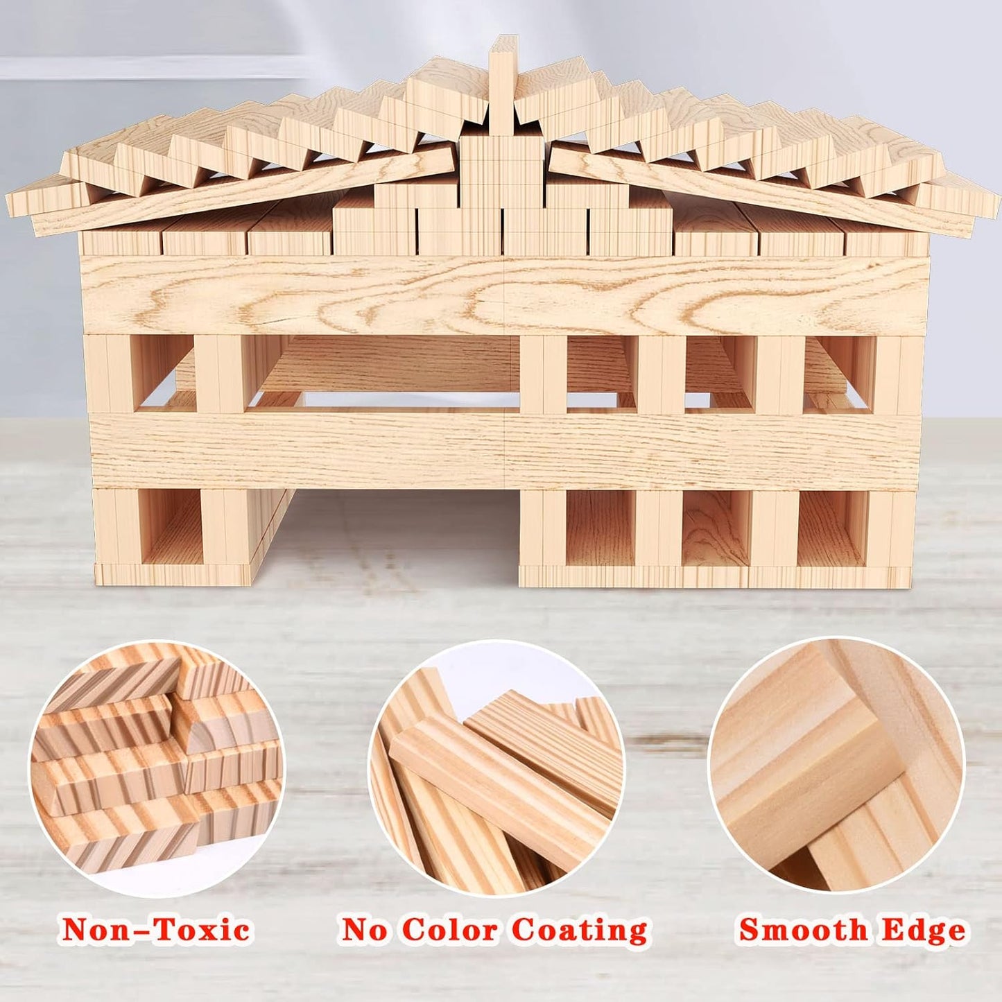 100 PCS Wooden Colour Building Blocks Set for Kids Natural Wood Stacking Blocks Construction Toy Building Kit Educational STEM Toy for Boys and Girls
