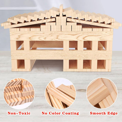 100 PCS Wooden Colour Building Blocks Set for Kids Natural Wood Stacking Blocks Construction Toy Building Kit Educational STEM Toy for Boys and Girls