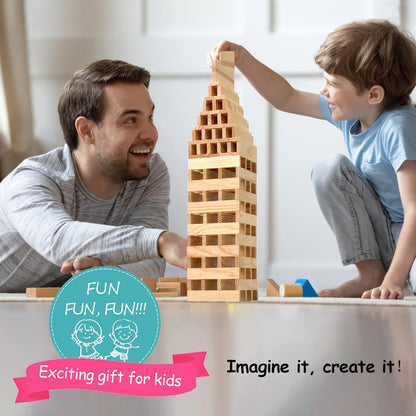 100 PCS Wooden Colour Building Blocks Set for Kids Natural Wood Stacking Blocks Construction Toy Building Kit Educational STEM Toy for Boys and Girls