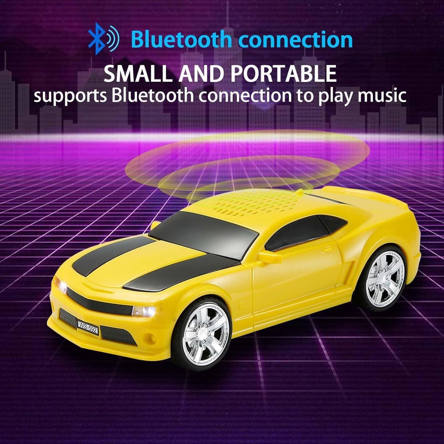 Lacoz  Wireless Car Shape Bluetooth Speaker, 5W Portable Rechargeable Speaker with FM Radio, TF Card, USB, AUX Input, Stereo Sound, Compact Music Player