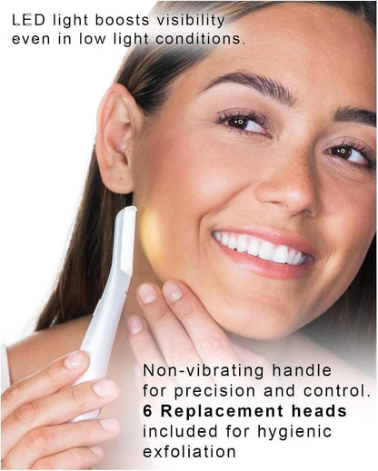 Finishing Touch Flawless Battery Powered Dermaplane Glo Lighted Facial Exfoliator Razors With For Women Removes Peach Fuzz | White.