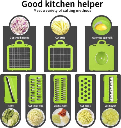 16-in-1 Multifunction Vegetable Chopper & Mandoline Slicer Set with Interchangeable Blades Food Container, Grater, Peeler, Egg Separator & Hand Guard for Fruits and Vegetables