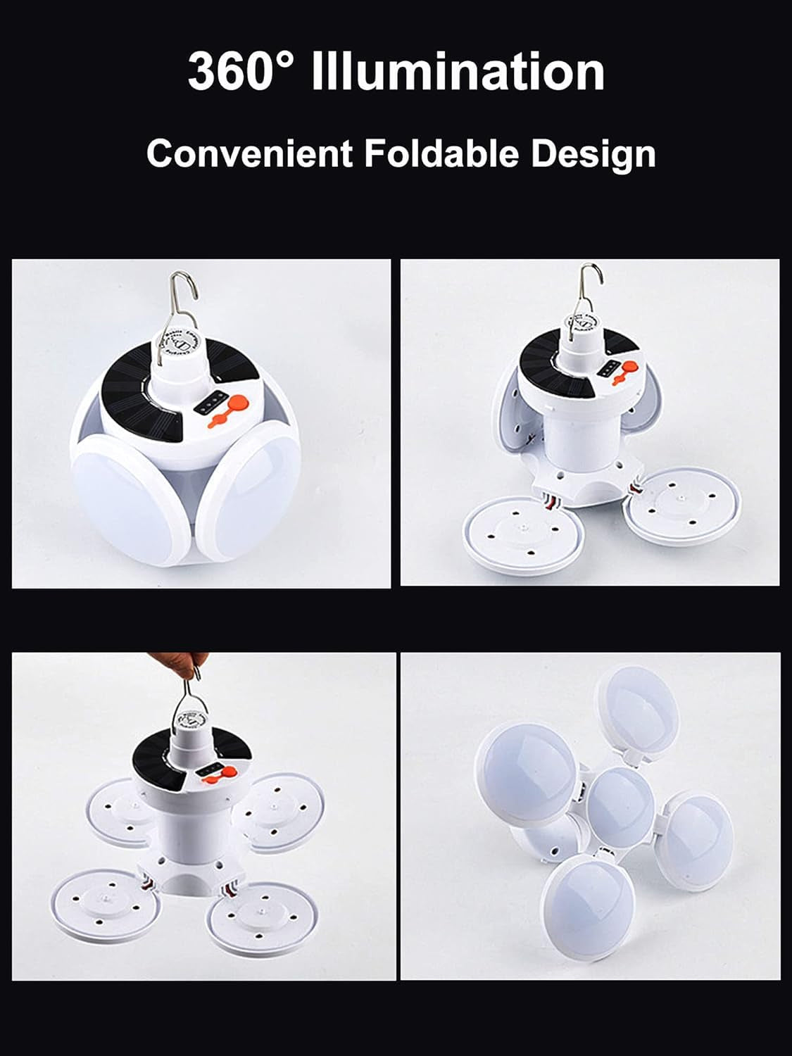 Solar Emergency Charging Lamp - Portable USB Rechargeable & Solar Powered LED Camping Light, Foldable Multi-Panel Lantern with 5 Lighting Modes, Hanging Hook for Outdoor, Home & Emergency Use