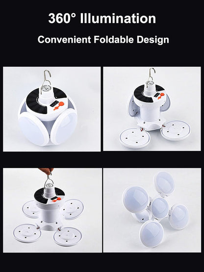 Solar Emergency Charging Lamp - Portable USB Rechargeable & Solar Powered LED Camping Light, Foldable Multi-Panel Lantern with 5 Lighting Modes, Hanging Hook for Outdoor, Home & Emergency Use