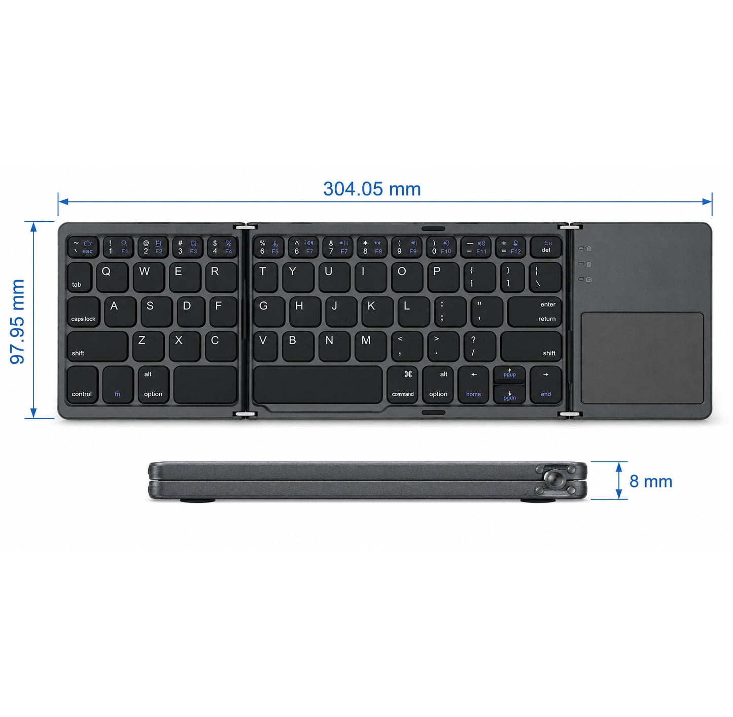 Foldable Bluetooth Keyboard with Touchpad, Portable Tri-Fold Wireless Keyboard, Rechargeable Compact Keyboard for Windows, Android, iOS, Tablets, Smartphones & Laptops