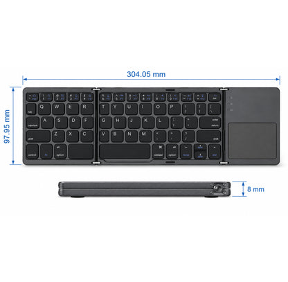 Foldable Bluetooth Keyboard with Touchpad, Portable Tri-Fold Wireless Keyboard, Rechargeable Compact Keyboard for Windows, Android, iOS, Tablets, Smartphones & Laptops
