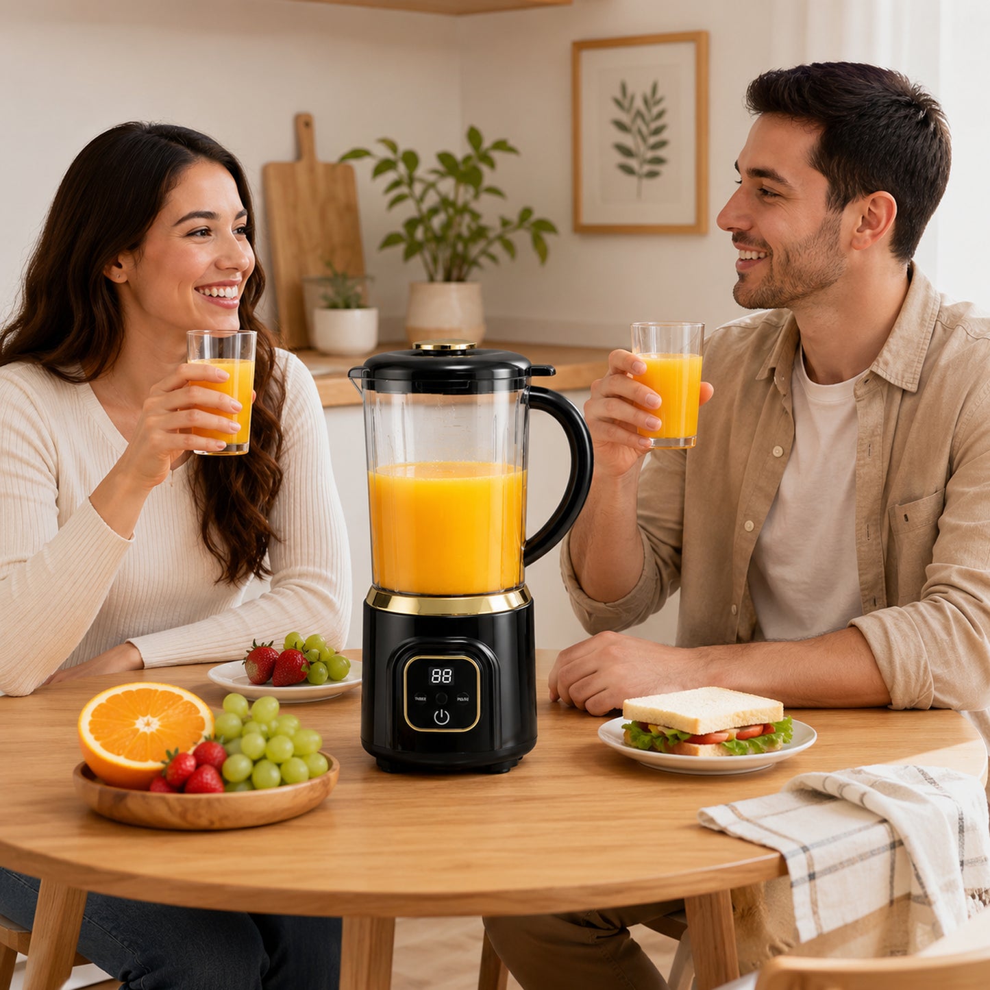 Portable Rechargeable Double-Knife Blender Juicer with Stainless Steel Blades, 1000ml Large Capacity Smoothie Maker, USB Charging Multipurpose Fruit and Ice Crusher Black