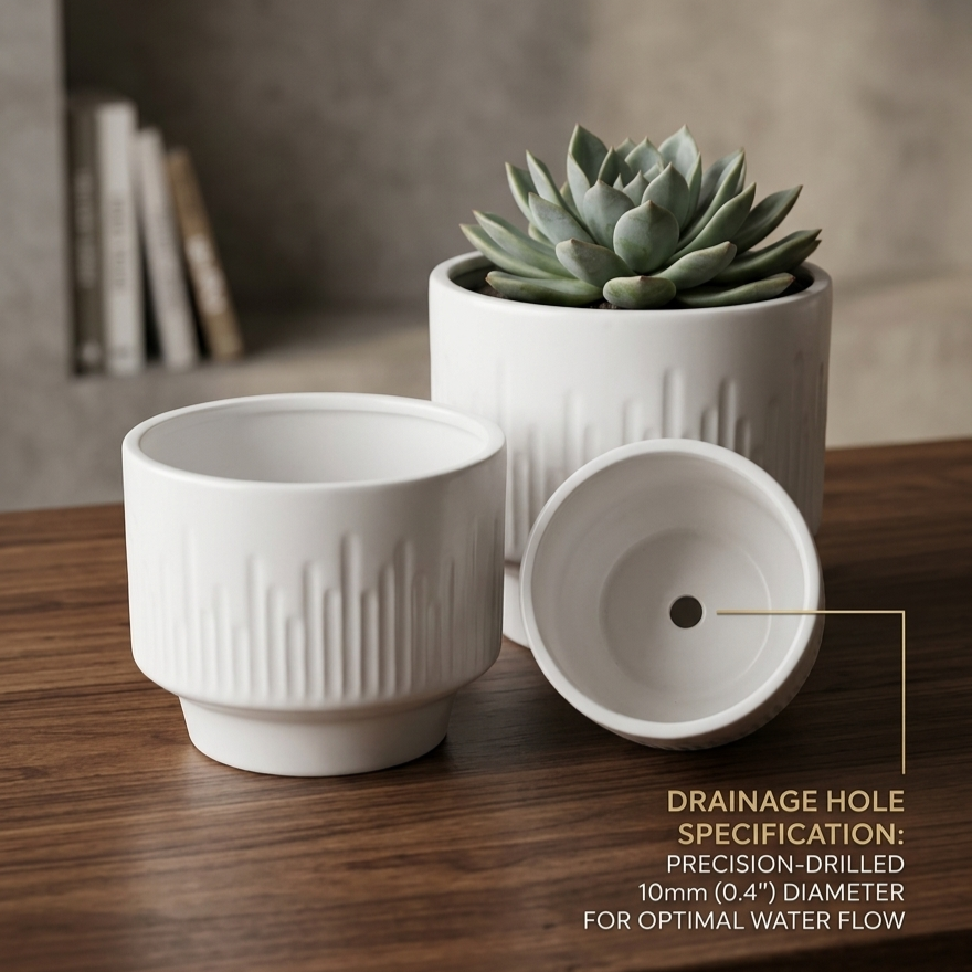 Premium Artisan Ceramic Planter Pots Set of 3 Matte White Stoneware Indoor Flower Pots with Drainage Hole Decorative Plant Pot Combo for Home & Office Decor