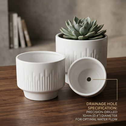 Premium Artisan Ceramic Planter Pots Set of 3 Matte White Stoneware Indoor Flower Pots with Drainage Hole Decorative Plant Pot Combo for Home & Office Decor