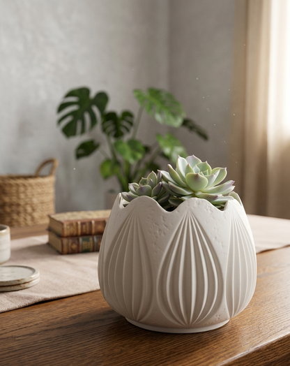 Decorative Ceramic Flower Pot 15.5 cm Modern White Planter for Indoor and Outdoor Plants Stylish Tabletop Plant Pot for Home, Office & Garden Decor