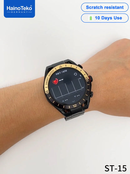 HainoTeko ST-15 Watch Buds Smartwatch with Built-in Earbuds Bluetooth Calling, AMOLED Display, 10-Day Battery Life, Health Monitoring and 3 Pair Straps Designed for Men