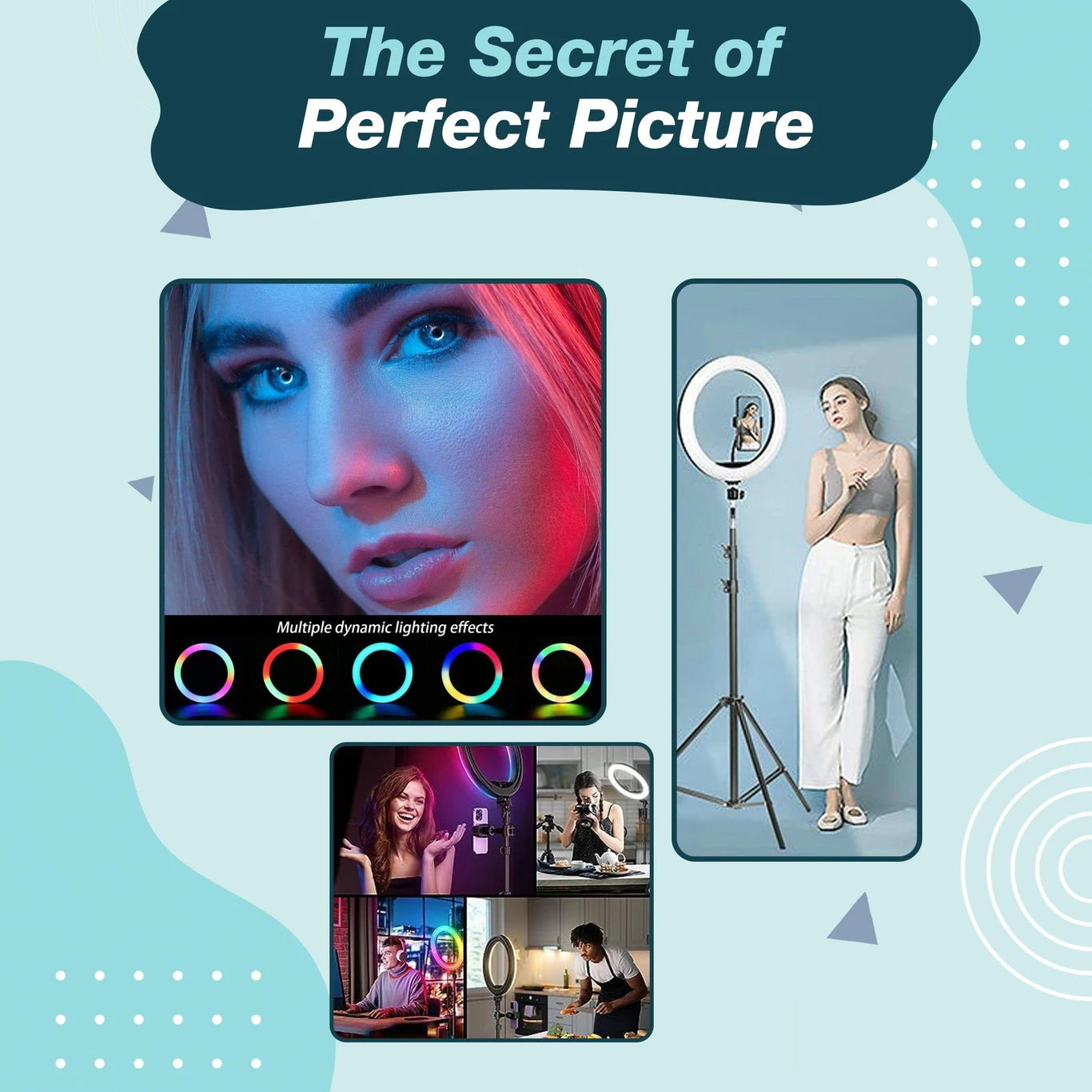 RGB LED Soft Ring Light with Mobile Holder & Adjustable Brightness 360° Rotating Selfie Ring Light for Live Streaming, Makeup, Photography & Video Recording (12 Inch)