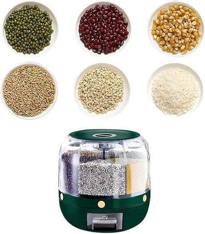 360° Rotating Multi-Compartment Storage Organizer with One-Touch Dispensing System, Transparent Visibility Design, Space-Saving Countertop Storage Container Green